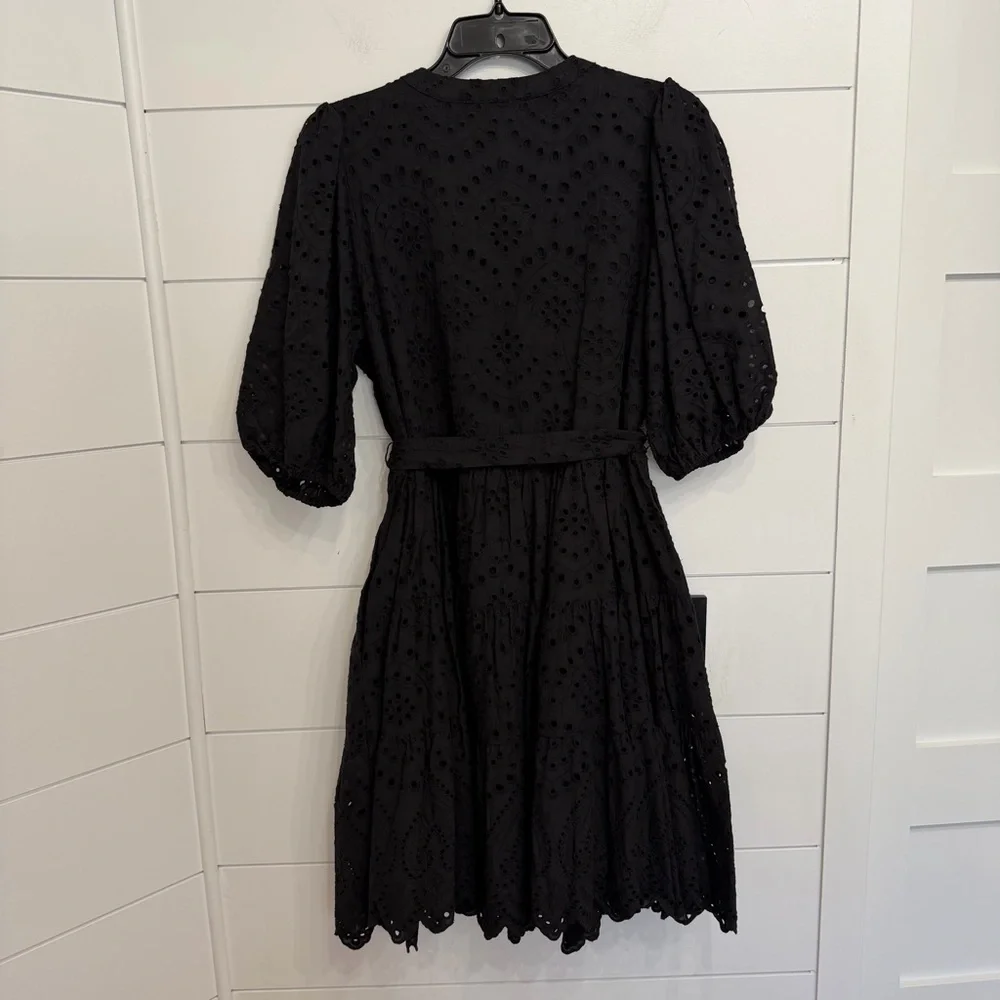 New! Gibson & Latimer Black Eyelet Button Down Belted Mini Dress 36039 - Picture 6 of 14
